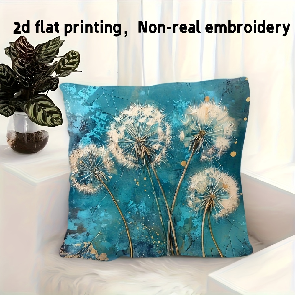 TEMU 2d Flat Printing, 1 Pillowcase With A Single-sided Dandelion Turquoise Printed Pattern, Measuring 45.72x45.72cm, Featuring A Traditional Zipper