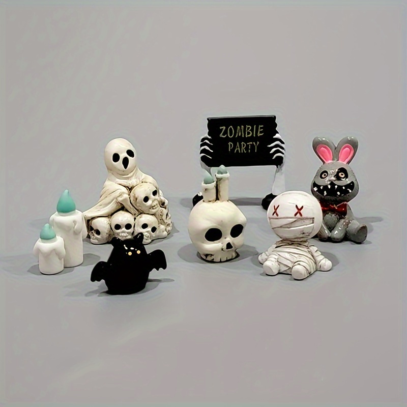 

7pcs Resin Figurines Set - , , , Bat,, Scary Rabbit & Candle - Spooky Miniature Decor For Haunted House