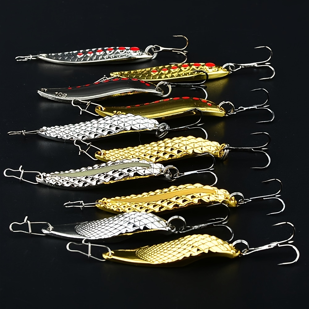 TEMU 10pcs Alloy Fishing Spoons - 10g Mixed Color Metal Lures With Striped Design, Durable Metal Construction For Freshwater & Saltwater Fishing,