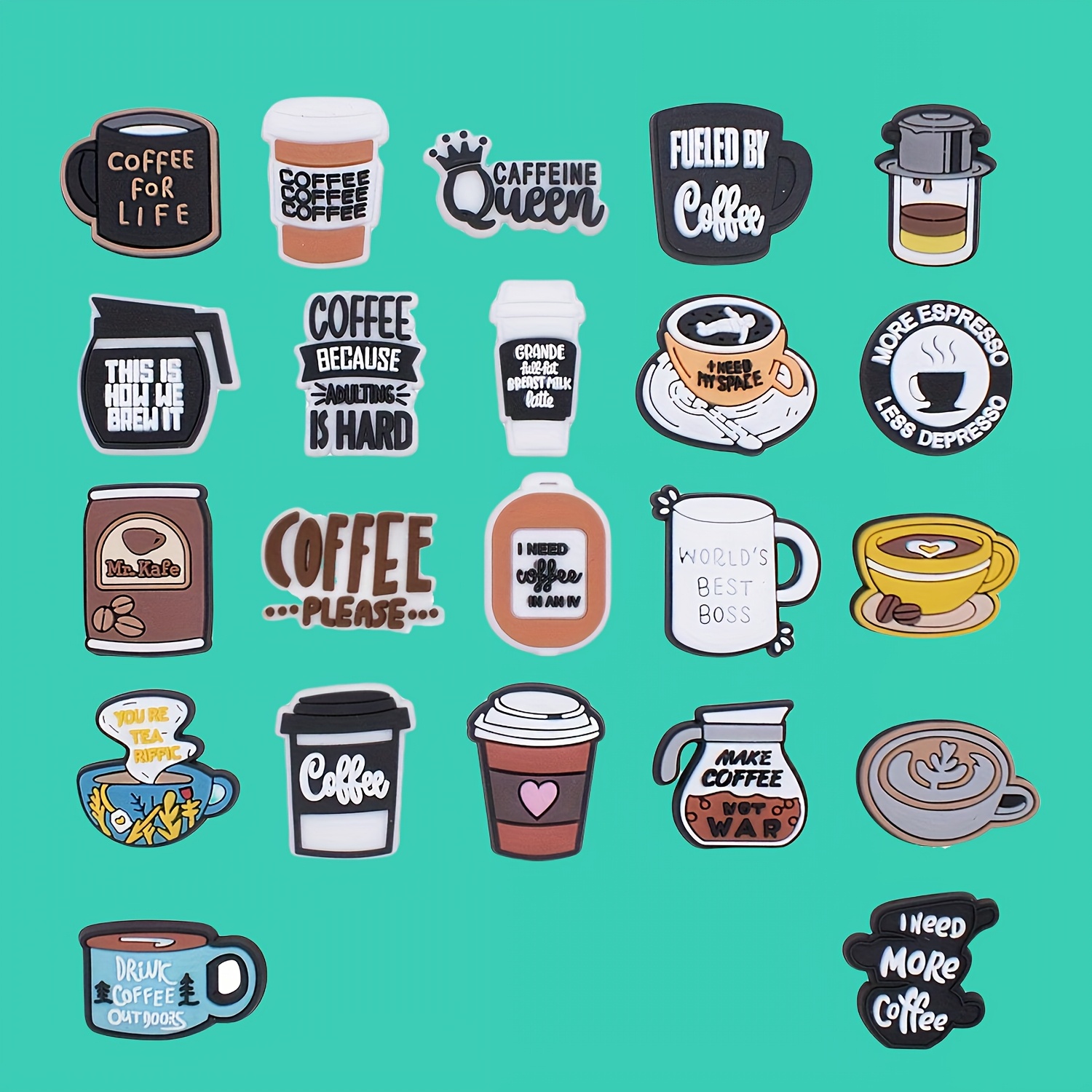 

22pcs Funshoe Pvc Shoe Charms Set, Coffee-themed , Diy Decorative Pouch, Fashionable Easy-to-install Charms For Gifts And Personalization