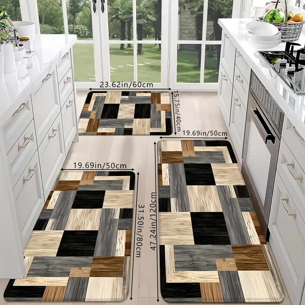 TEMU 1pc/2pcs/3pcs Multicolor Wood Grain Kitchen Decor Sponge Soft Absorbent Non-slip Mats Set, Washable Bathroom Floor Mat Set For Bedroom, Living