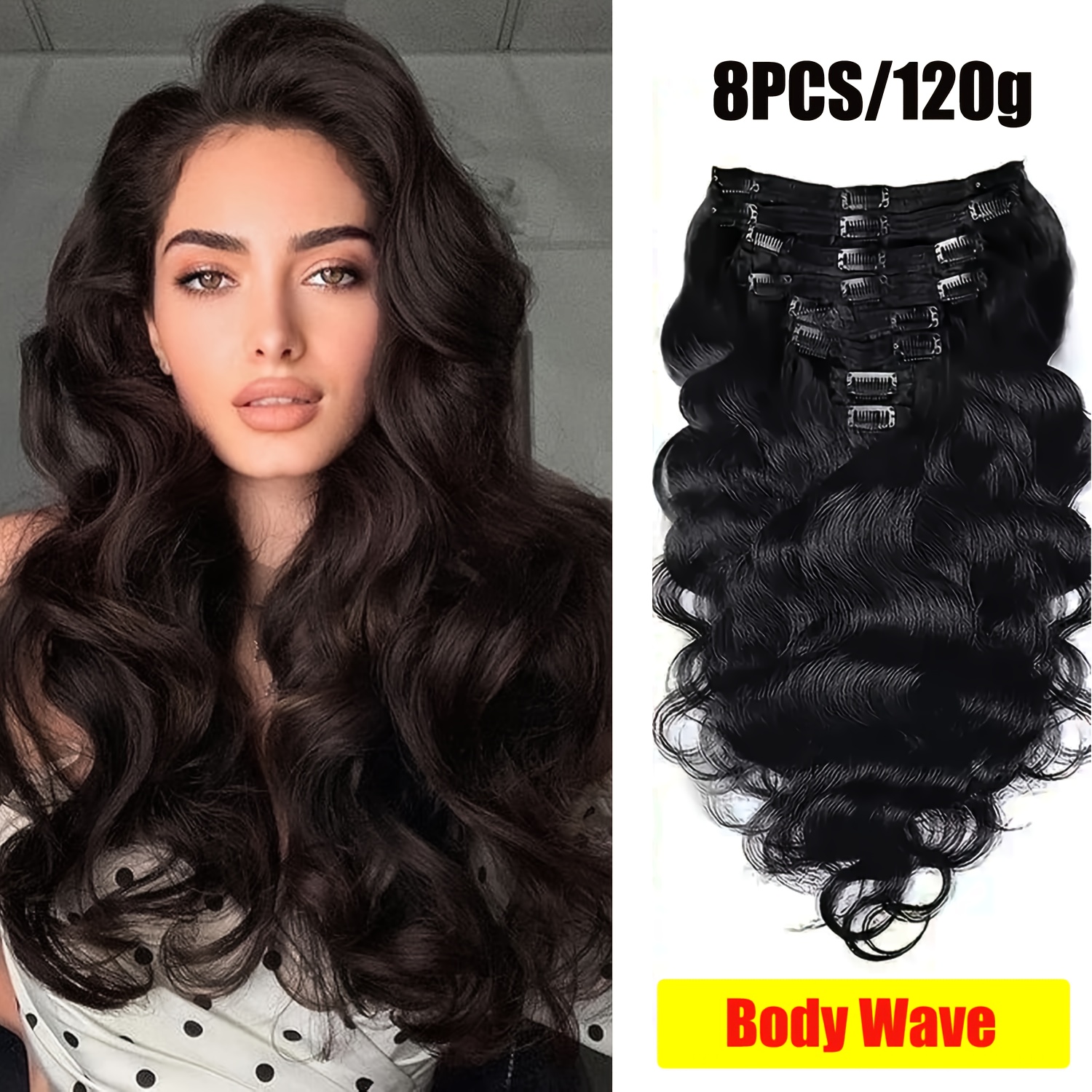 Body Wave Clip-in Hair Extensions Real Human Hair 8Pcs 120g Amazon.com : Body Wave Real Human Hair Clip in Hair  main image 2