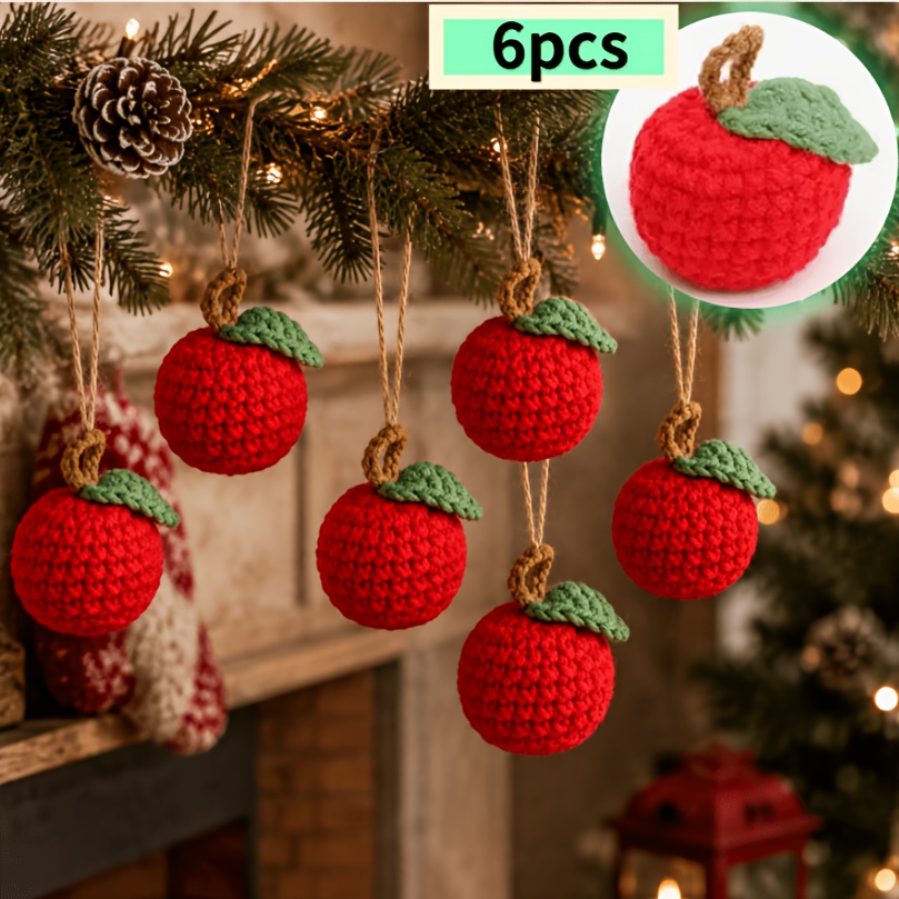 TEMU 6 Handmade Red Ornaments - Fairy Tale Yarn Pendants, Suitable For Hanging On Clothes, Bags, Keys, And Tree Branches - Christmas Decorations For