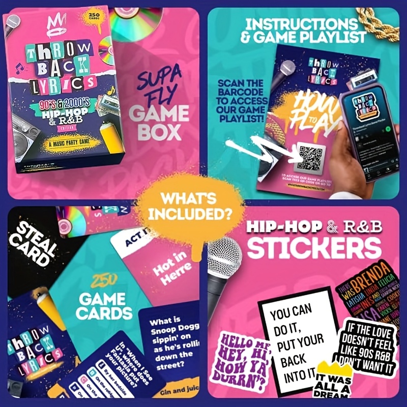 Throwback Lyrics - '90s and '00s Hip Hop & R&B Music Party Game | Rap R&B Games with 250 Novelty Cards - Perfect for Game Nights, Date Night, Adult and Family Fun