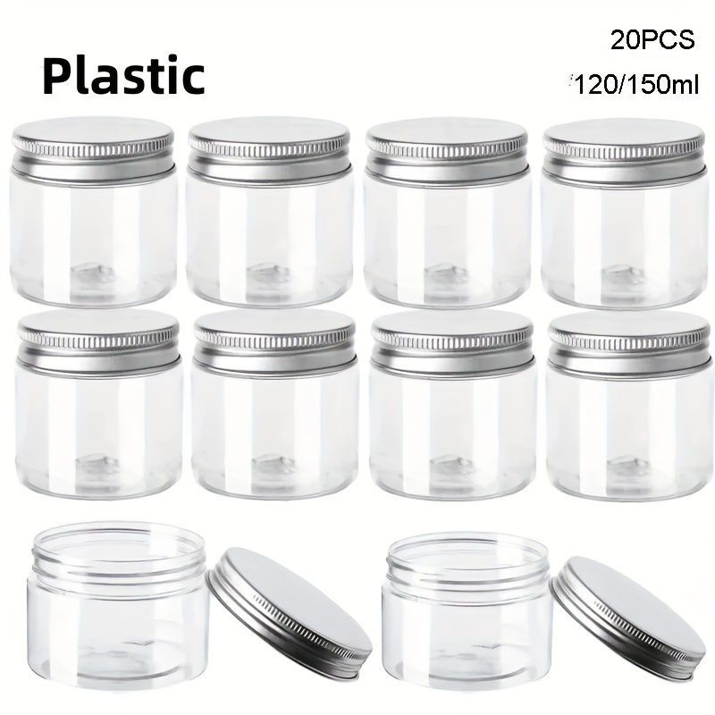 

20pcs 120/150ml Plastic Storage Jars With Lids, Aluminum Round Canister, Empty Plastic Cosmetic Jars, Food Travel Bottle Pot, Kitchen Storage Items