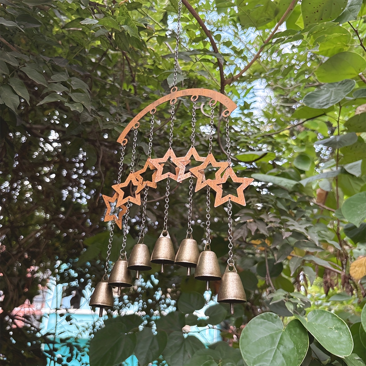 TEMU 1pc Metal Wind Chime Outdoor/ Suitable For Garden, Balcony, - Rustic Metal Wind- Soothing Sound With Hanging Tubes/, Metal Frame For Decoration,