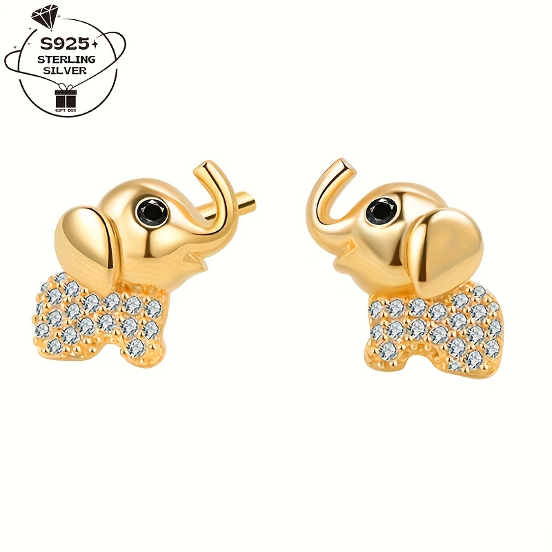 Elephant Stud Earrings in 925 Sterling Silver, Sparkling Zirconia