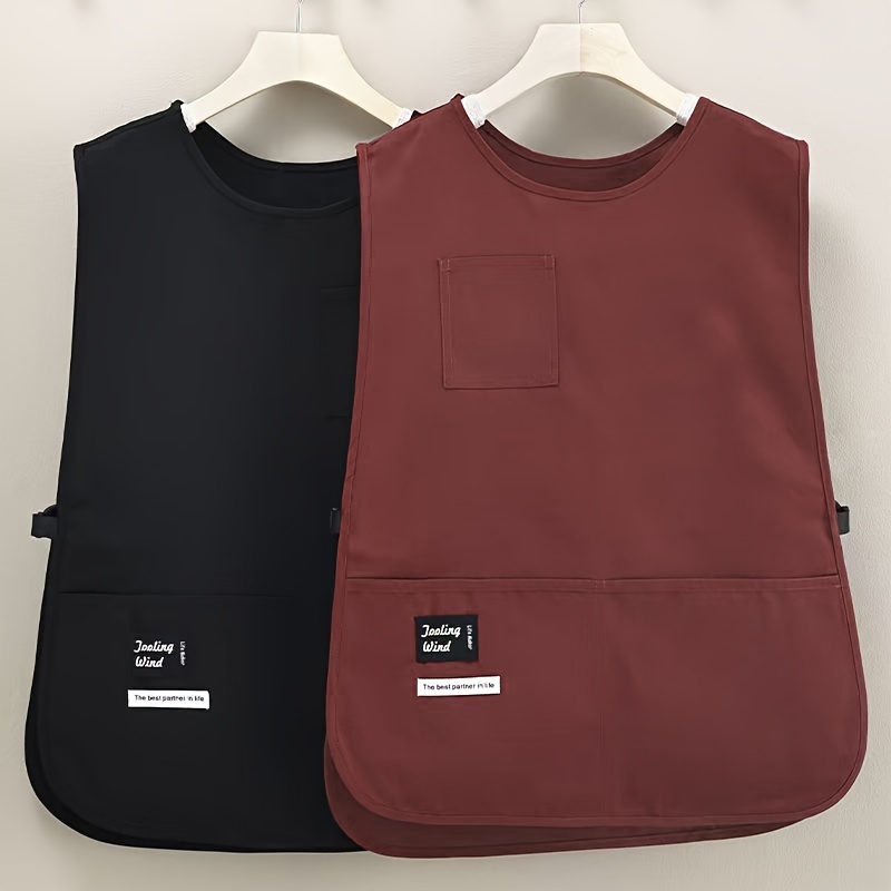 

1pc Polyester Kitchen Apron, Water-resistant, Breathable, Oversized Waistcoat, Barber Shop Apron With Side Buckles, Solid Color, Knitted Fabric, Home Kitchen Supplies