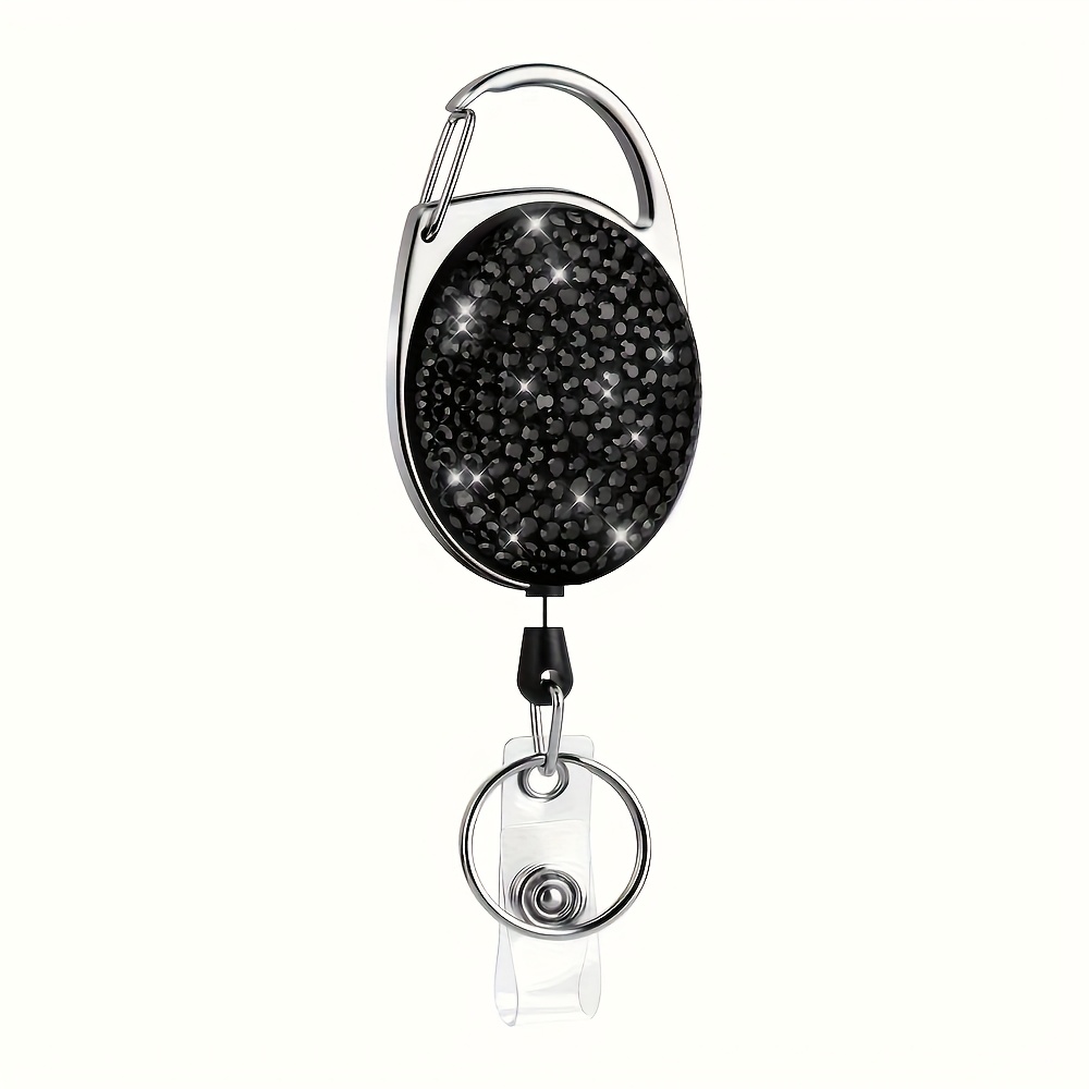 TEMU 1 pièce de Porte-badge Rétractable , Badge de Travail Bling, Porte-badge à Strass, Porte-clés de Sac à Main Élégant