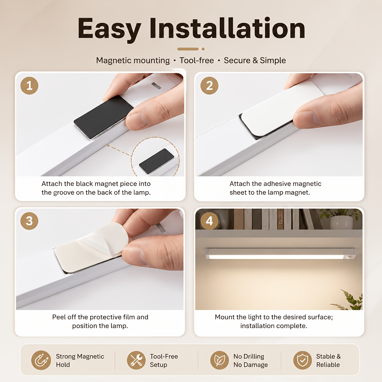 5pcs Magnetic USB Induction Night Light Set, Warm White
