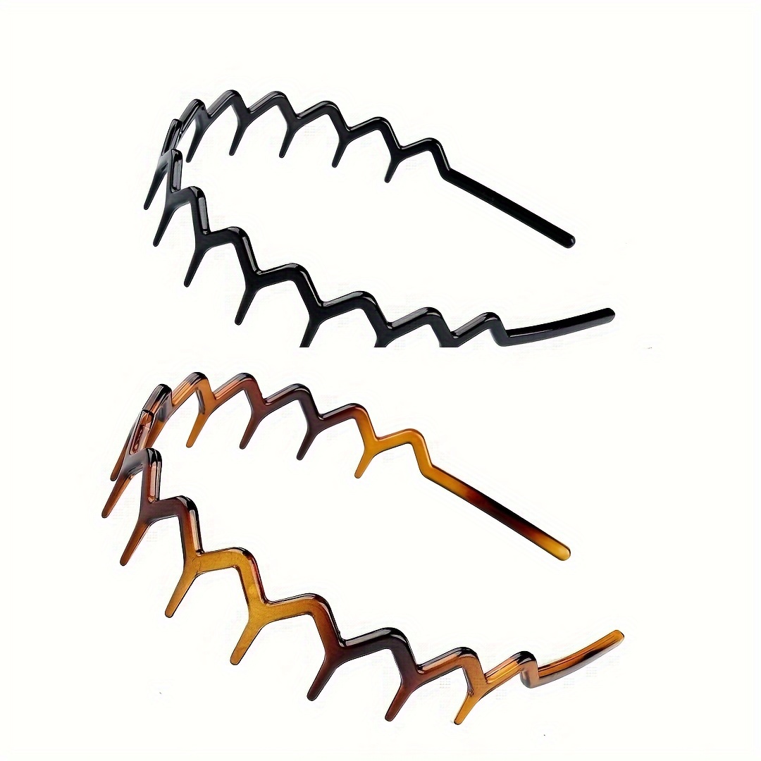 

Zigzag Hair Clips Set Of 2: 1 Black, 1 Brown - Pvc Material, Suitable For Normal Hair Types