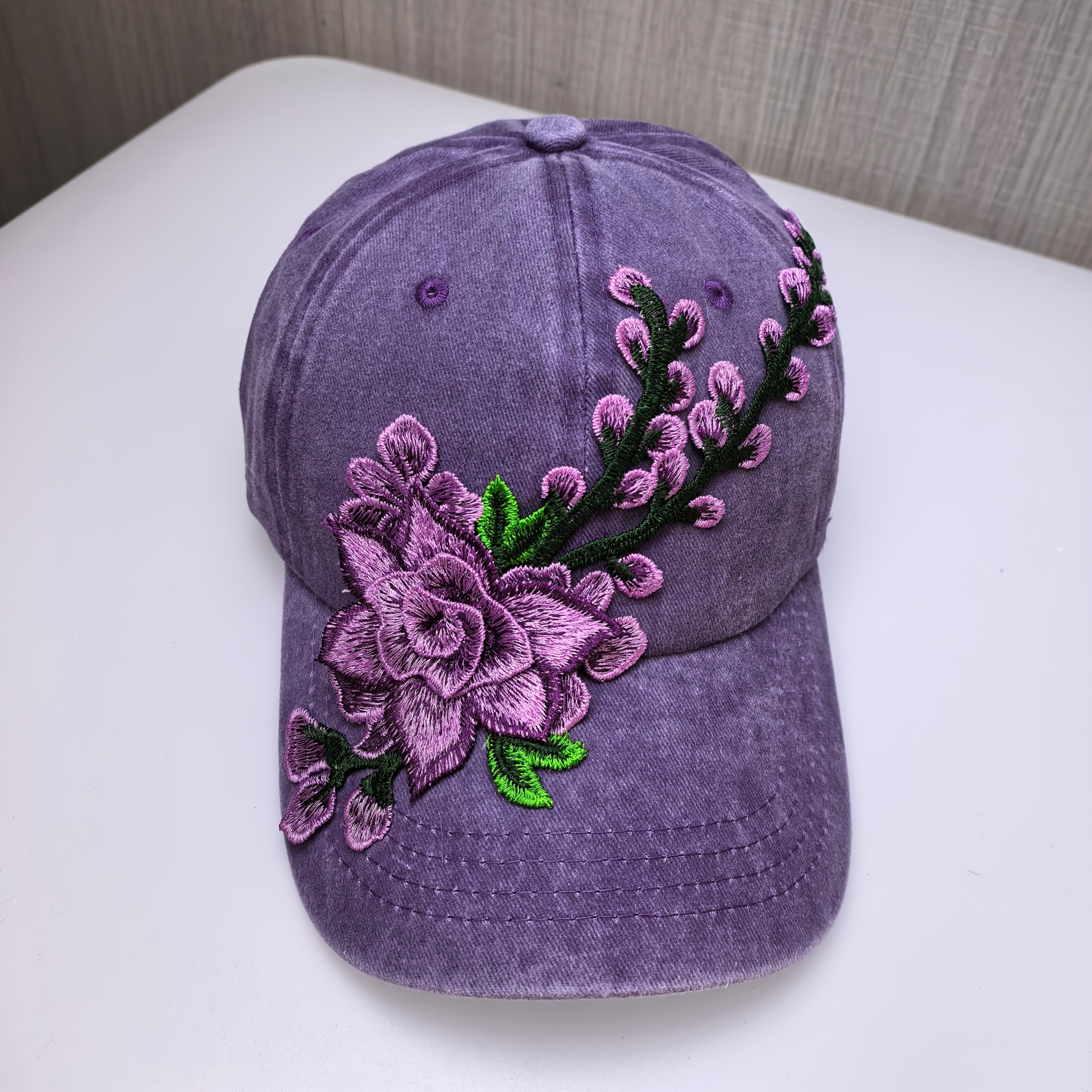 TEMU Fresh Three-dimensional Floral Embroidery Baseball , European And Style, Outdoor Sun Hat