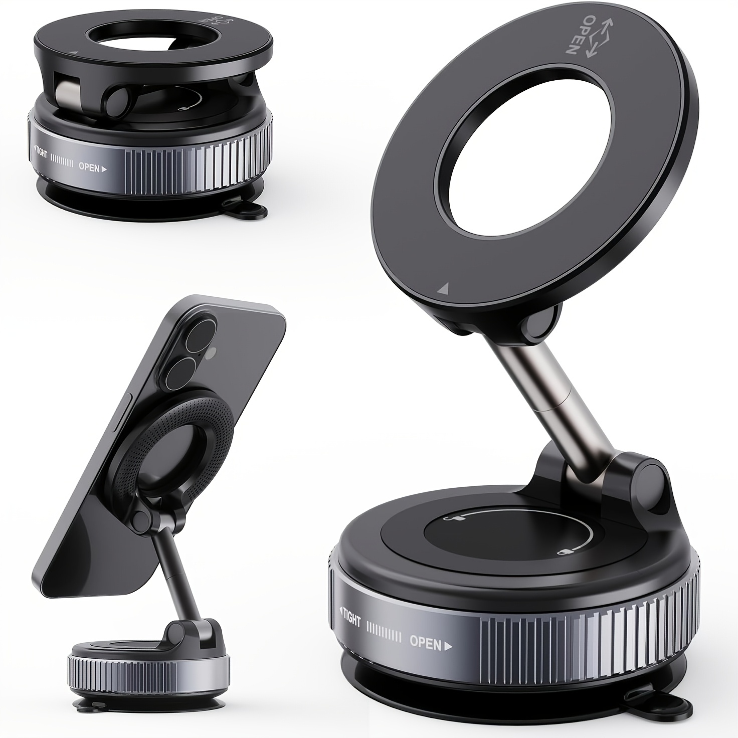 Image of Magnetic Car Phone Holder, Strong Suction, 360° Adjustable Car Phone Mount, Vacuum Adsorption Suction Bracket Foldable Gps Stand For Iphone 17-12 Pro Air