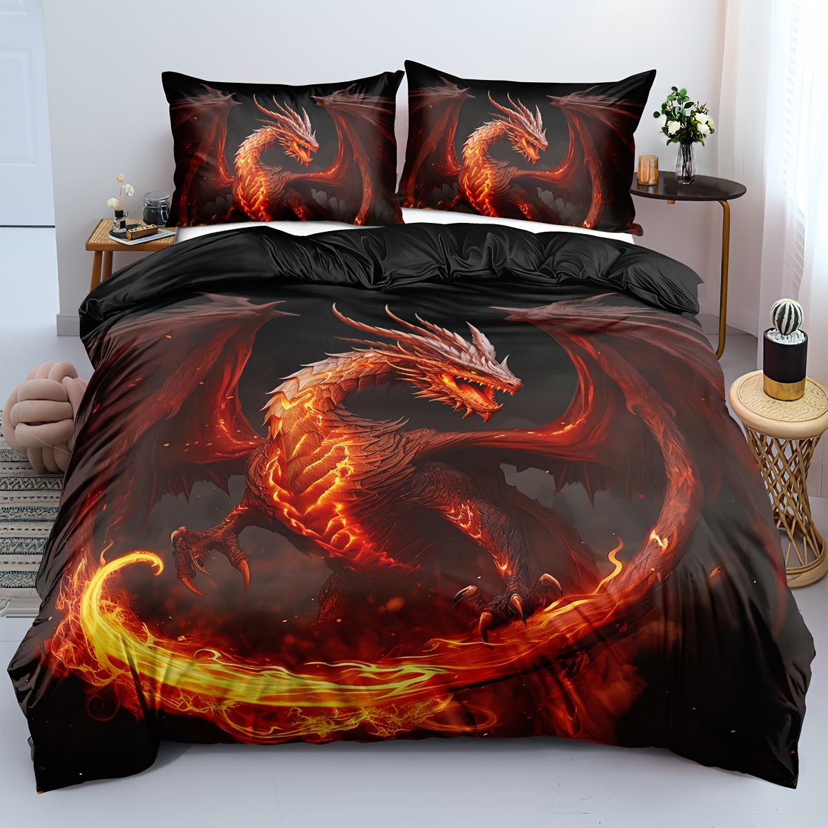 

Dragon Duvet Cover Set For Twin Bed: Ancient Dragon Pattern Bedding, 3d Dragon Twin Bed Set, Western Dragon Bedding Set For Twin Bed, (1x Duvet Cover + 1/2x Pillow Cases, No Inner)