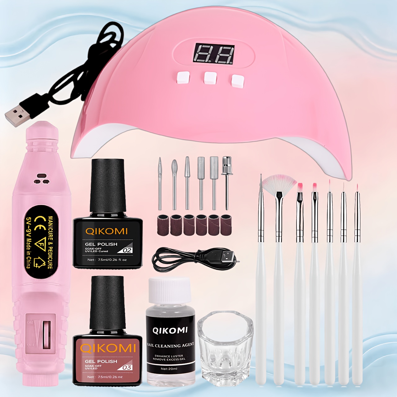kit completo de estúdio de unhas para iniciantes, kit de iniciação de máquina de polimento de verniz de gel com lâmpada de unhas de secagem rápida -   lâmpada de unhas de secagem rápida e verniz de gel para   rápida; máquina de polimento de unhas elétrica portátil para corte, remoção e polimento fáceis