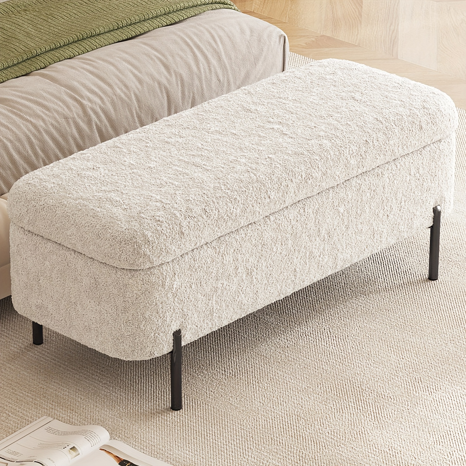 Image of Storage Stool, Bedside Stool, Modern Entrance Shoe Stool, Living Room Stool, Storage Sofa Footstool. A Soft Stool Suitable For Space In Living Rooms, Bedrooms, And Corridors, With Stable Metal Legs