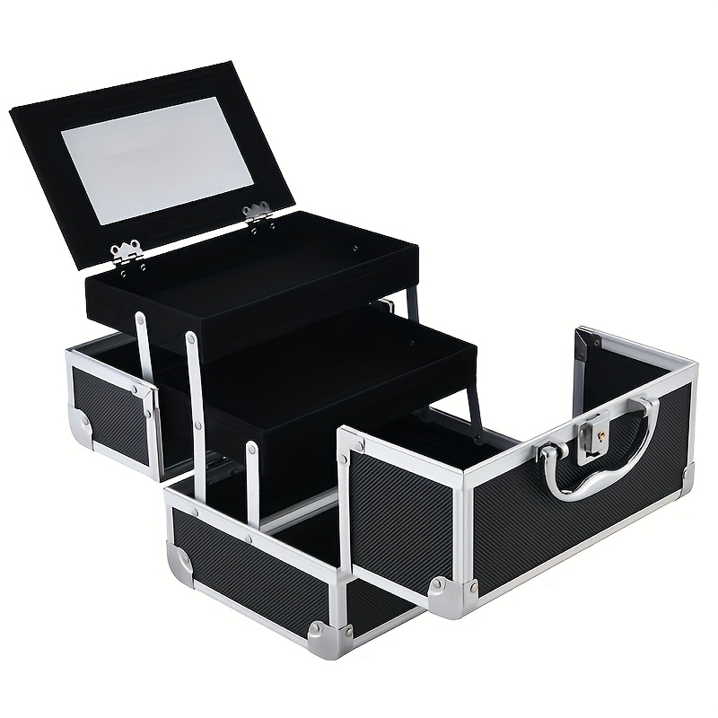 TEMU 1pc Makeup Case, Portable Aluminum Alloy Storage Case, Large-capacity Professional Makeup Artist Portable Small Toolbox With Mirror, Gift, Father's Day Gift, Gift For Mom