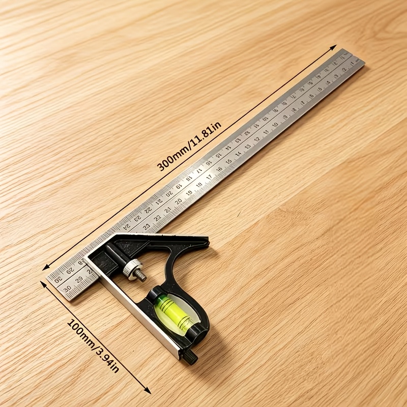 TEMU Équerre crayon réglable à combinaison, bloc coulissant avec à niveau, ensemble d'outils de menuiserie multifonctionnels réglables , pour , la