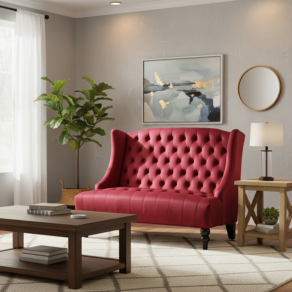 50-Inch Two-Seater Sofa, Comfortable Velvet Fabric, Mid-Century Modern Style, Minimalist Design, Extended Backrest, Compact Two-Seater Suitable for Bedrooms, Apartments And Home Offices