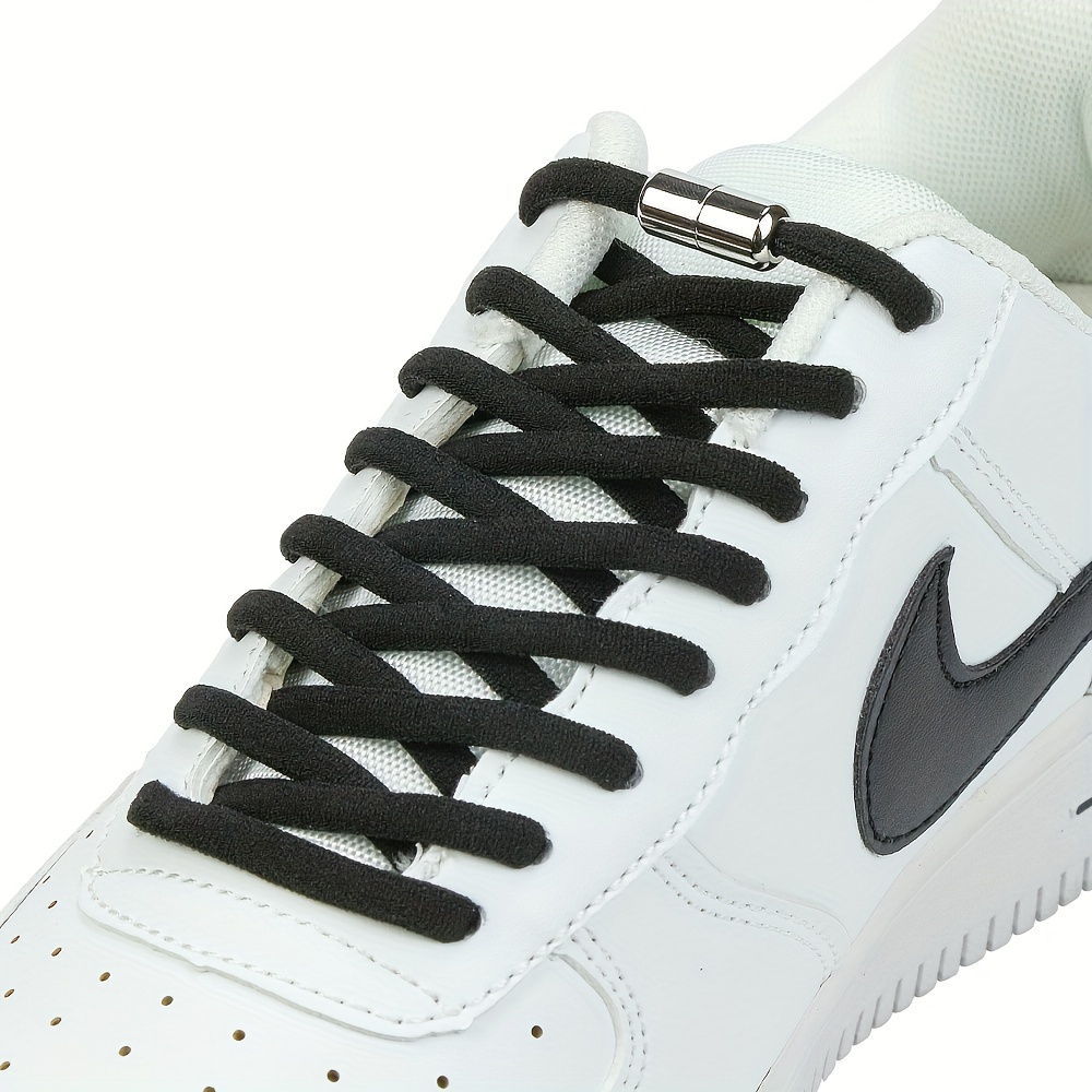 Easy Slip-On No-Tie Elastic Shoelaces with Metal Buckle - Quick Fasten, Machine Washable, Solid Color