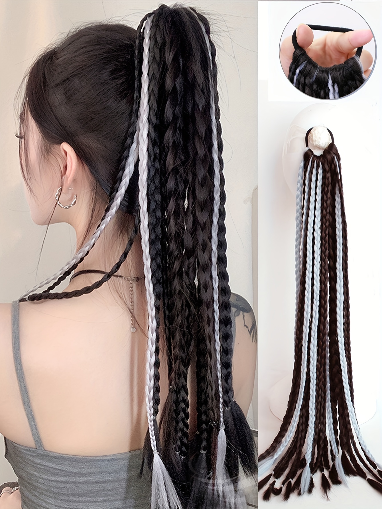 y2  colorful braided hair extensions with elastic bands 24 synthetic ponytail for   for street   festivals details 1