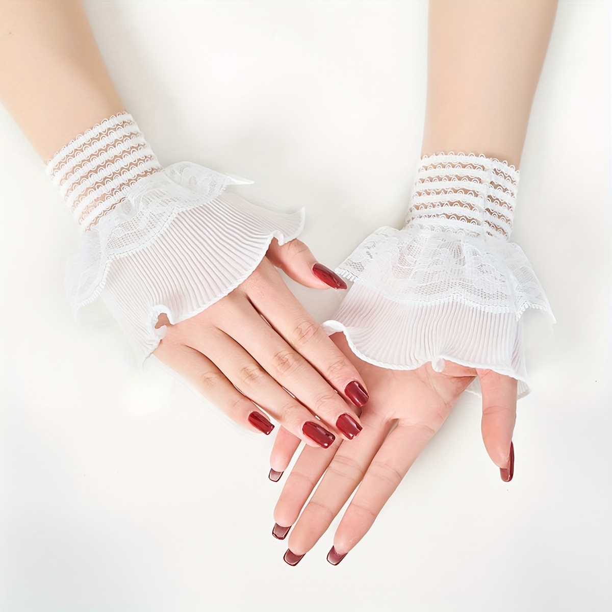 

Women's Fashion Lace Fake Cuffs Wrist Decorative Sleeves - Elastic Faux Sleeve Extenders For Layering, Woven Craftsmanship, Solid Color Polyester For Going Out Accessories