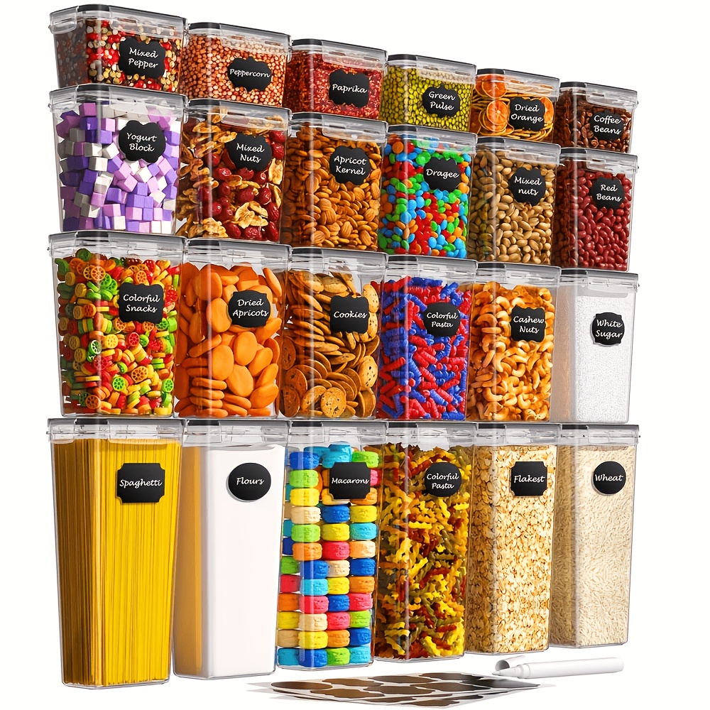 Image of Thelife 24pcs Airtight Food Storage Containers With Lids, Kitchen Pantry Organization And Storage, Bpa Free Plastic Scale Food Jars For Cereal, Flour, Sugar, Dry Food With Bonus Labels And Pen!