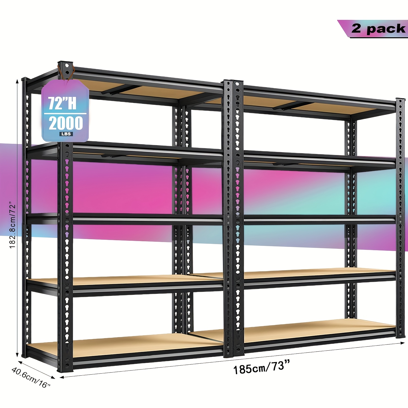 TEMU [heavy Duty Shelving] Heavy Duty 5 Tier 2000lbs Metal Shelving Units | 72"h/60" Garage Shelving Storage Shelves, Adjustable Metal Shelving Unit