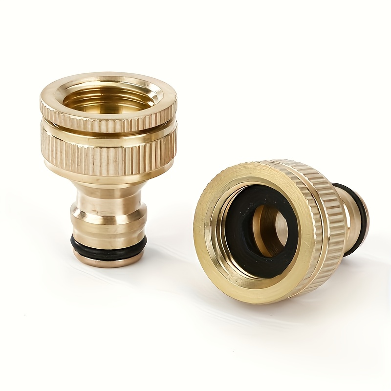 TEMU 2pcs Brass Garden Faucet Adapters - 1/2" & 3/4" Quick- Nozzle Adapters With Ergonomic Handle, Durable Metal Construction For Outdoor Watering,