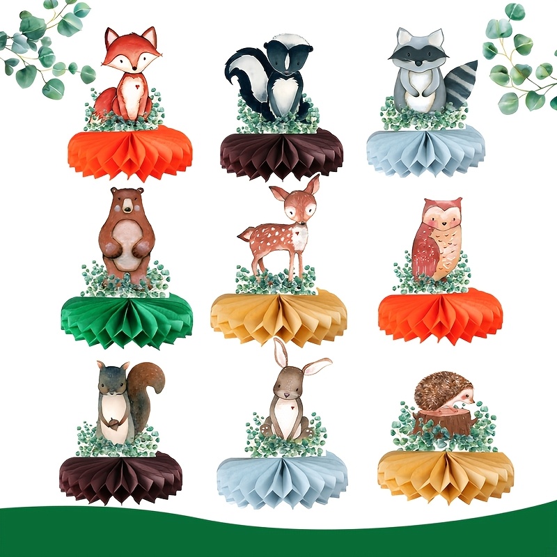 

9pcs Woodland Animal Honeycomb Centerpieces Set, Cartoon Jungle Animals Theme, 3d Table Decorations For Wild 1 1st Birthday Party, Shower Supplies