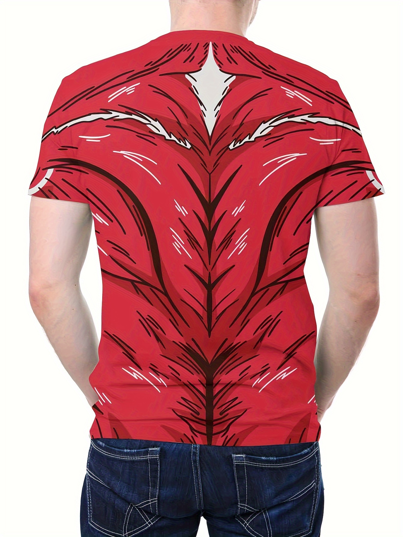 T-shirt Homme Muscle Tattoo 3D - Impression Digitale Drôle, En Polyester, Coupe Regular