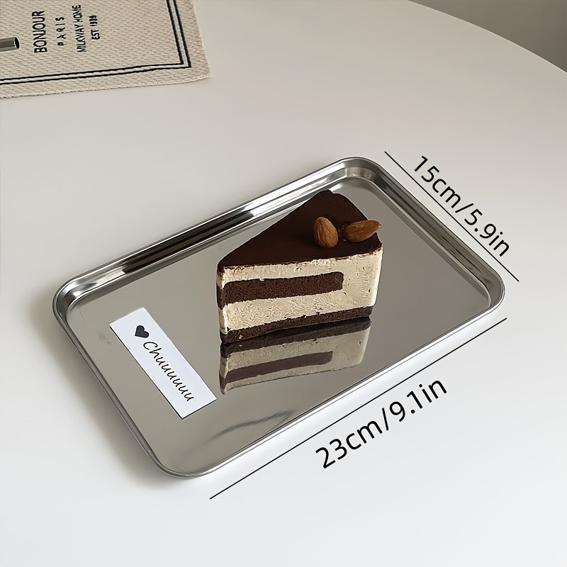 Image of Nordic Style Stainless Steel Rectangular Tray - Storage Disk For Coffee Shop, Snack Cake Dessert Serving Plate, Kitchen Dining Dish Organizer Pallet