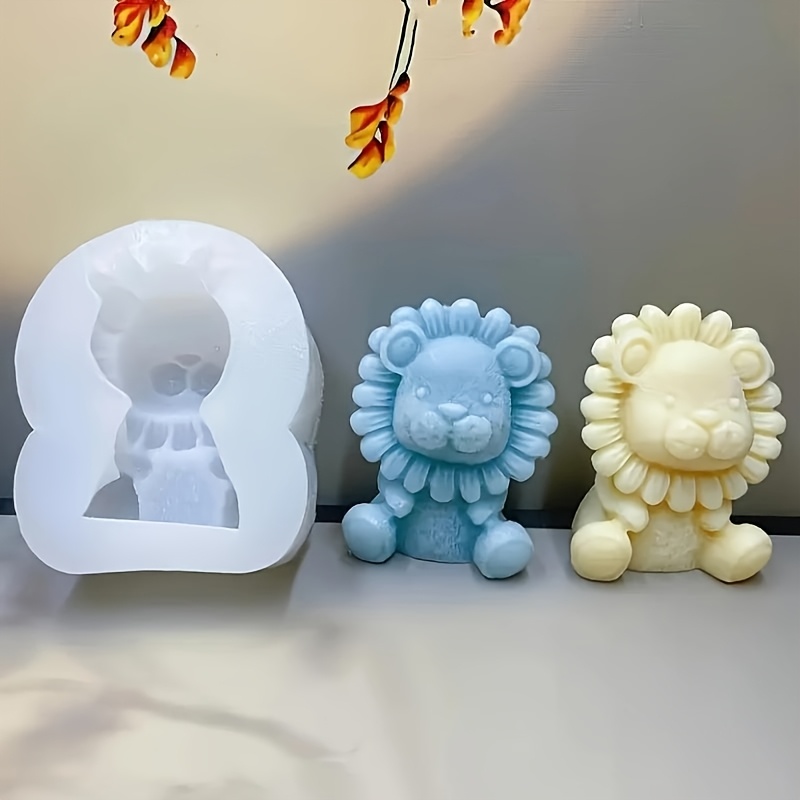 TEMU Moule en silicone 3D Lion Cartoon, idéal pour bougies et loisirs créatifs - Silicone blanc flexible et durable avec un design de lion , parfait