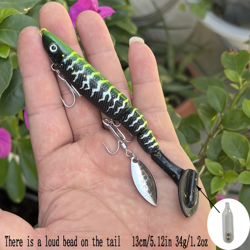 Image of 1 Tail Multi-section Lead-wrapped Fish Soft Bait Double Treble Hook Bait With Rotating Sequins 35 Grams Long Shot