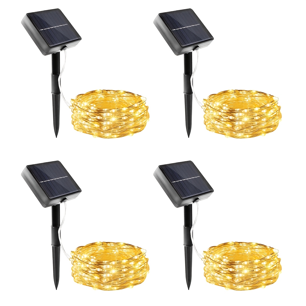 E-shop 4 Solar-Lithium-Batterie-Panel-Silberdrahtlichter, 8 Beleuchtungsmodi, intelligente Vorhang-Dekolichter, Außenhof-Garten-Rasenlichter,
