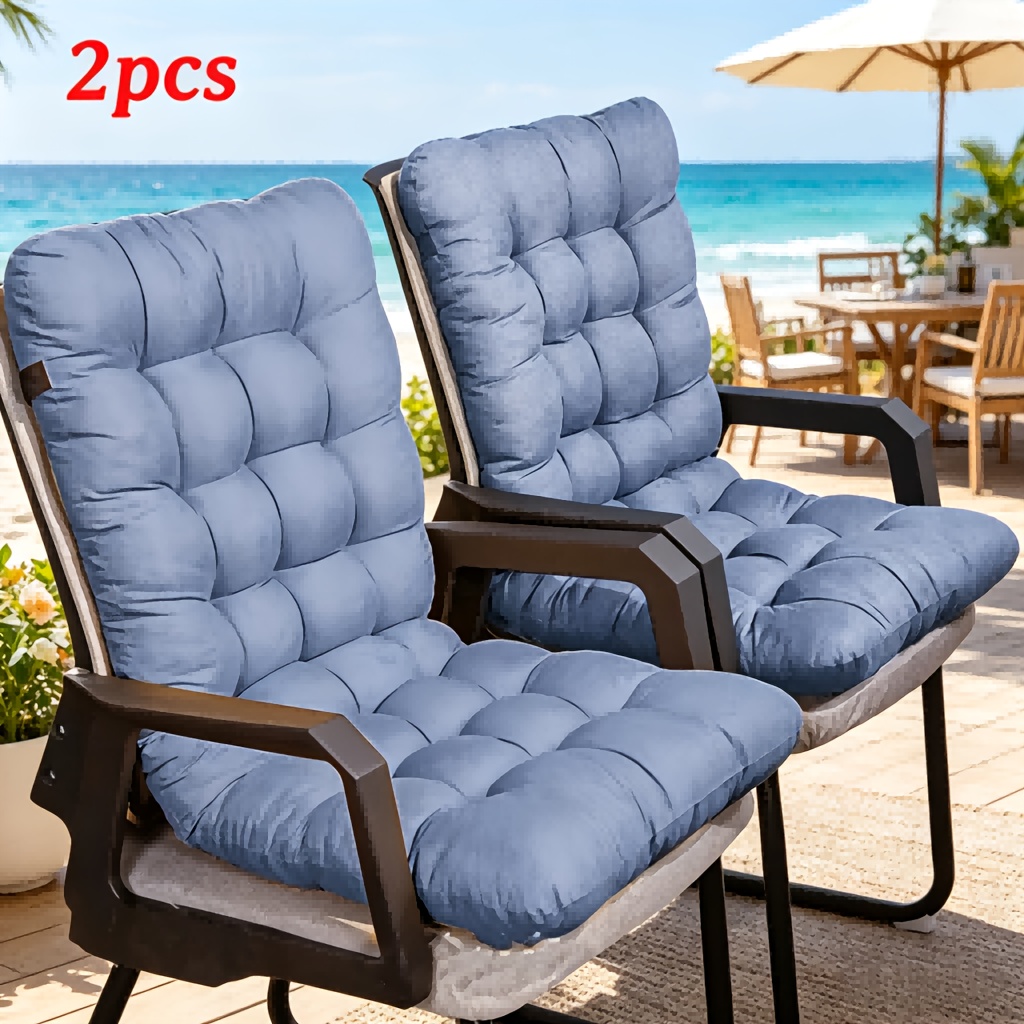 TEMU 2pcs Thickened Polyester Fiber Lounge Chair Cushions — Comfortable And Soft, Washable, With Securing Straps, Full-wrap Backrest Fabric Seat