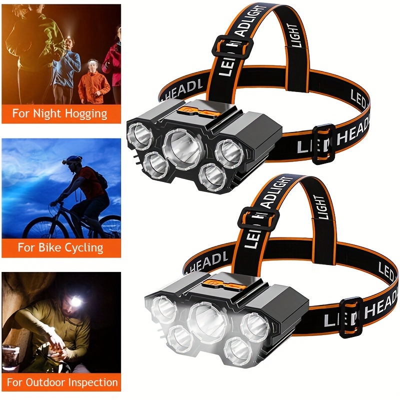 

2pcs Rechargeable Headlamp 5 Led Bright Head Lamp Lightweight Usb Head Light, 8 Mode Head Flashlight For Outdoor Running Hunting Hiking Camping