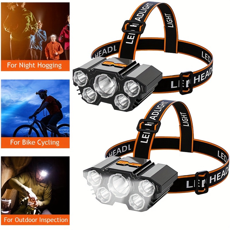 

2pcs Rechargeable Headlamp 5 Led Usb , 8 For Running Camping