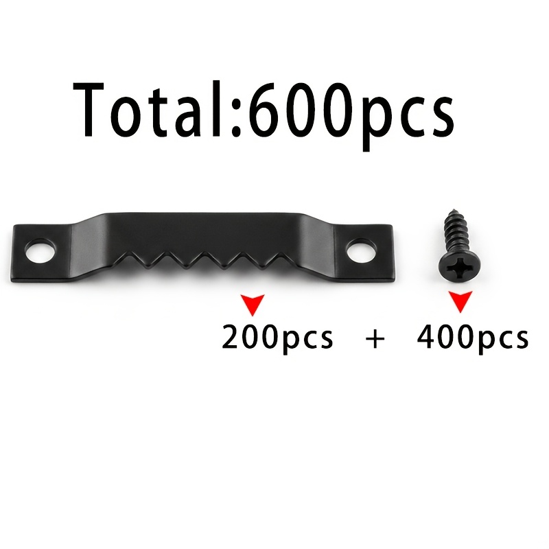 TEMU 200 crochets dentelés en fer noir + 400 vis noires 2x8, total de 600 pièces. crochets dentelés pour panneaux arrière de cadres photo, décoration