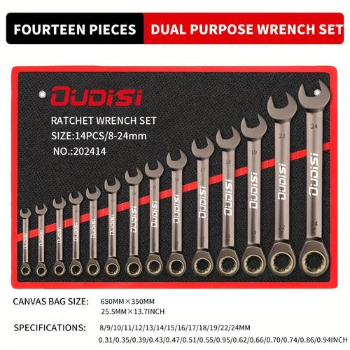 6 14pcs multifunctional ratchet wrench set 180 movable head and 72 tooth ratchet wrench wrench set metal cloth roll bag convenient storage and storage