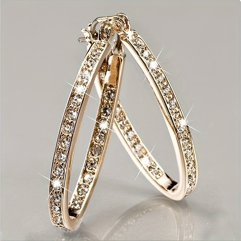 TEMU Fashion Hoop Earrings Stylish Shiny Zirconia Inlaid Large Round Huggie Earrings Elegant Jewelry Accessories For Women