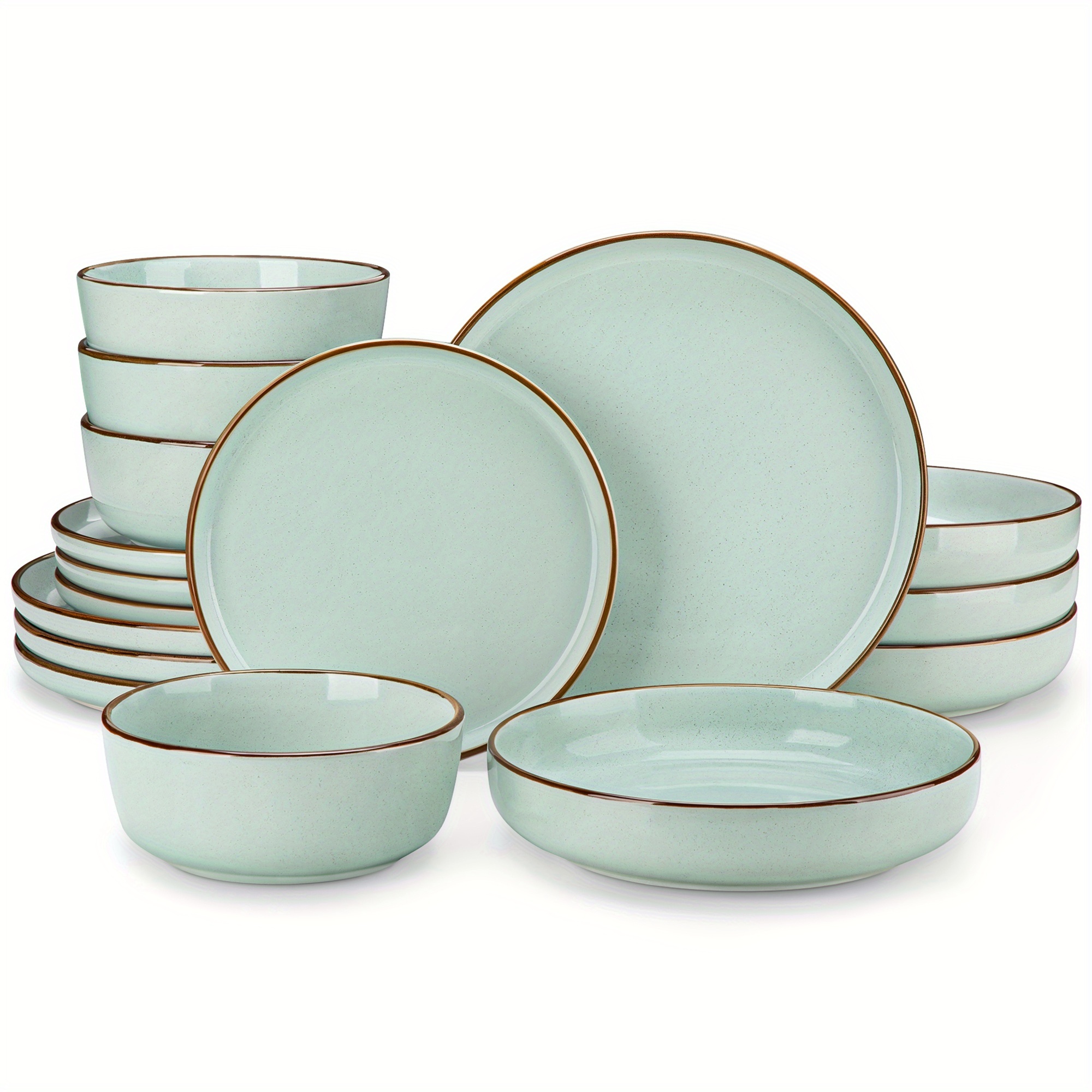 Sesame Glaze Dinner Set Set Of 16 Stoneware 16pcs Dinnerware Service For 4 Dinner Plate Dessert Plate And Cereal Bowl