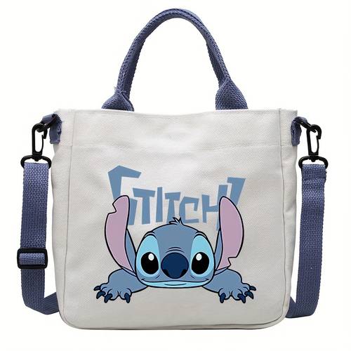 Disney Anime Surrounding Stitch Canvas Bag Single Shoulder Bag Crossbody Bag Detachable Shoulder Strap Handbag Tote Bag