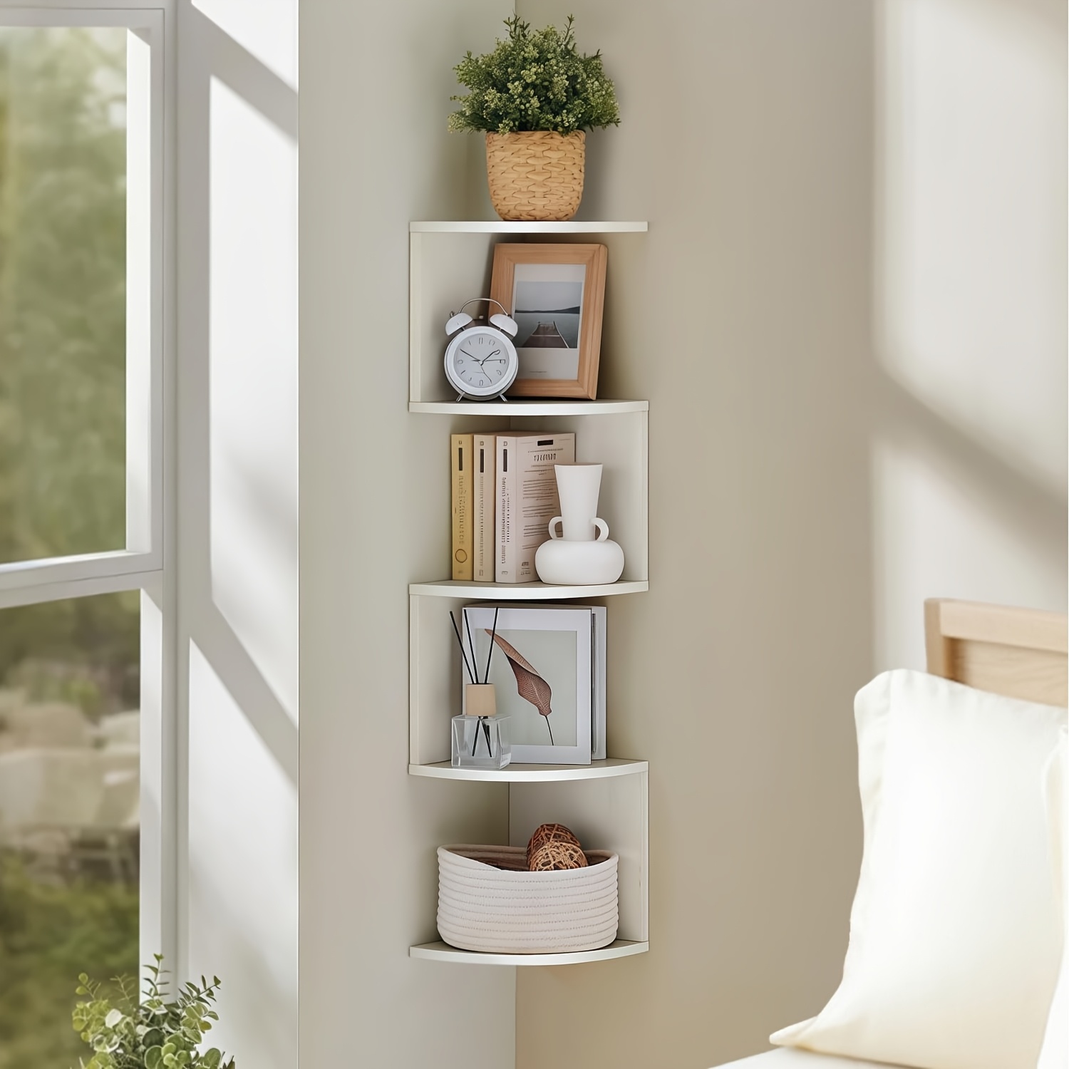 TEMU Étagère de rangement murale triangulaire d'angle, à étages, étagère flottante encombrante, organisateur multifonctionnel pour salon, chambre,