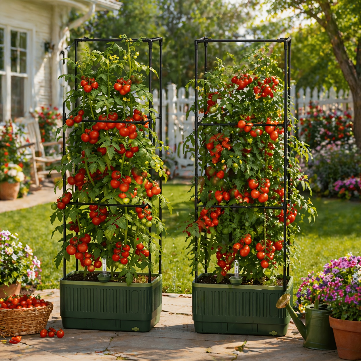 Tomato Planter With Trellis, Self Watering Planter Box With Trellis, Vertical Raised Garden Bed Planter For Climbing Vegetables Indoor Outdoor Patio