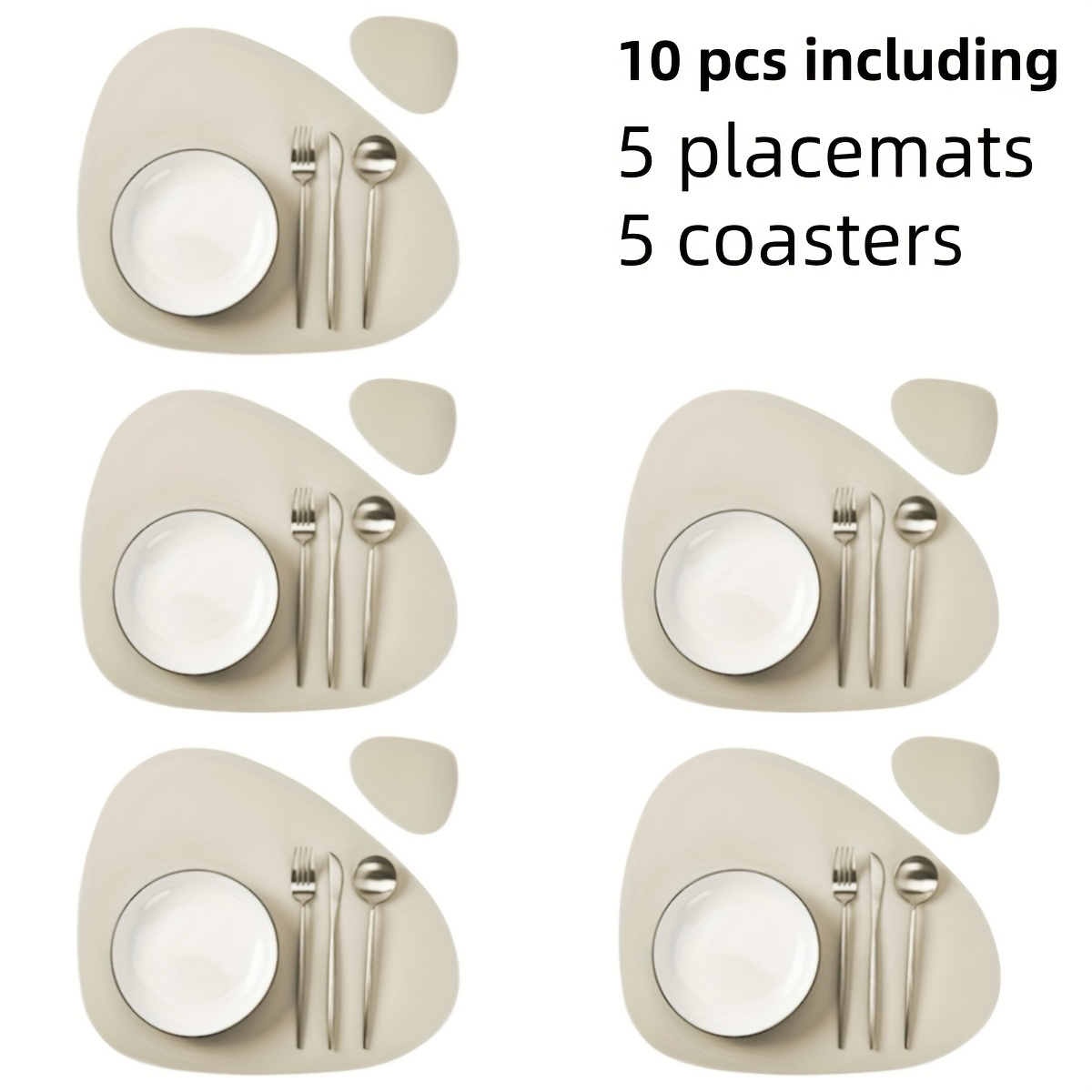 Image of 10pcs (5 Placemats + 5 Coasters) Triangle Placemat And Coaster Set, Heat Insulation, Easy To Clean, Table Decoration Placemat And Coaster, Wedding Placemat, Birthday Party Placemat
