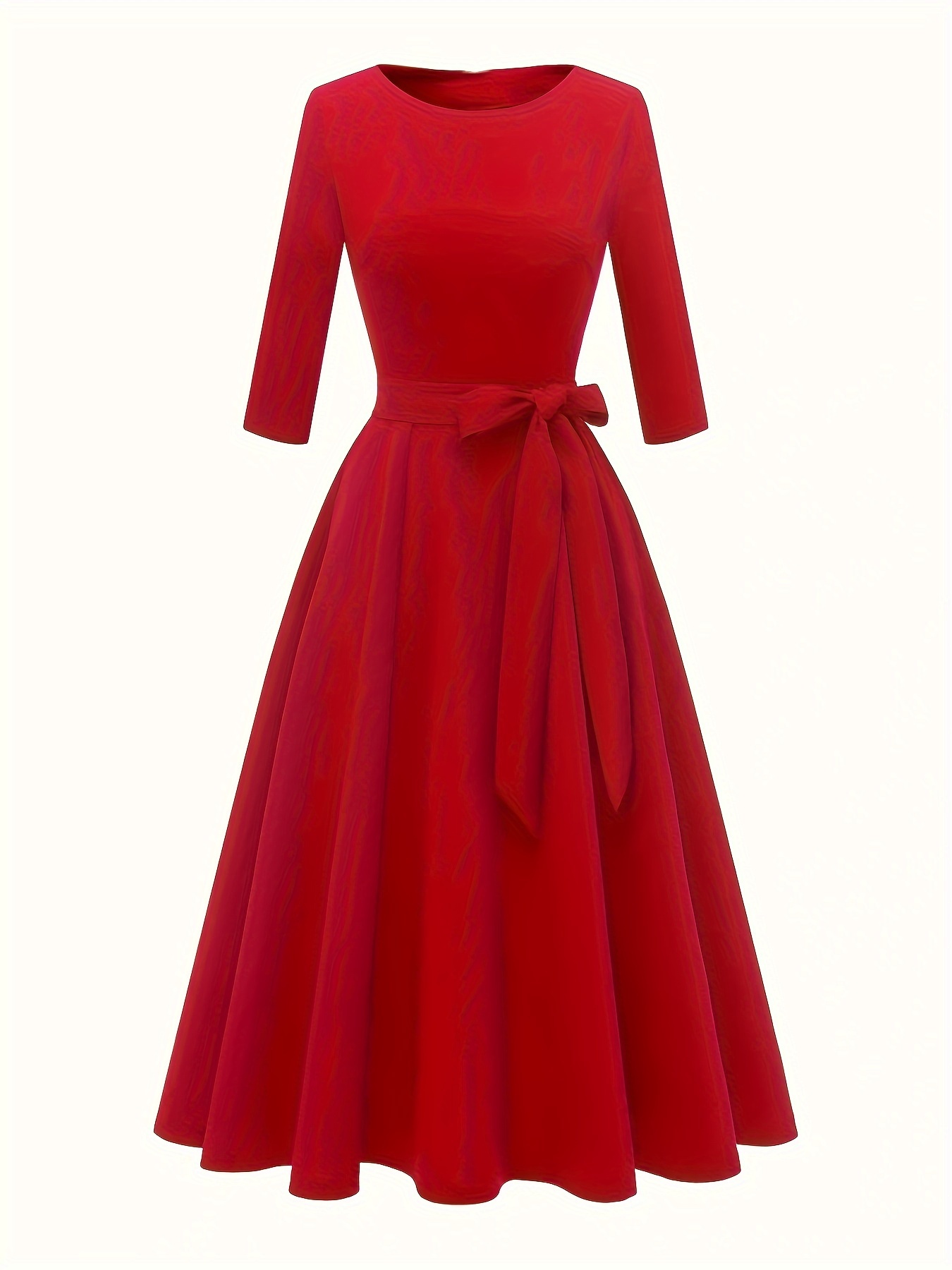 שמלת אביב וקיץ ארוך לנשים בצבע חלק עם שרוכים