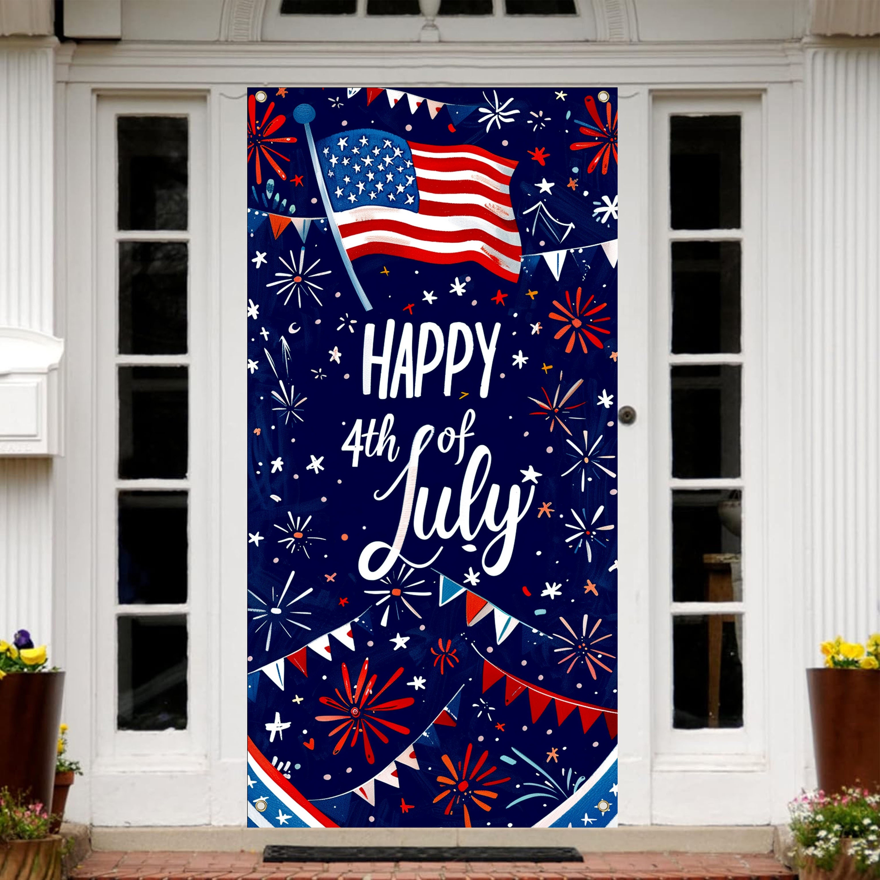 

Happy 4th Of July Door Banner - 70x35" Patriotic Independence Day Decoration, Vinyl Photo Prop Backdrop For Home & Garden, Versatile Party Supplies