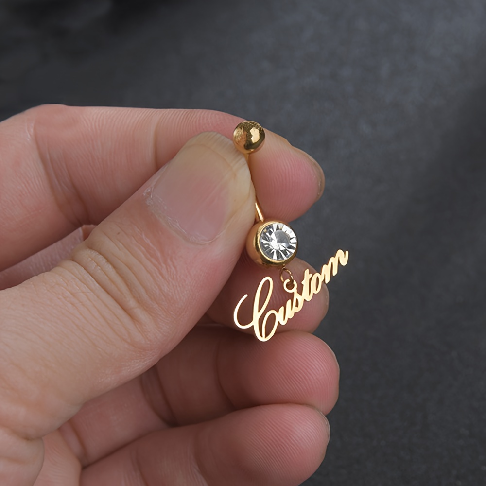 TEMU A Custom Name Belly Button Ring For Women, Featuring A Stylish Personalized Stainless Steel Nameplate. This Diy Accessory Includes A Shiny