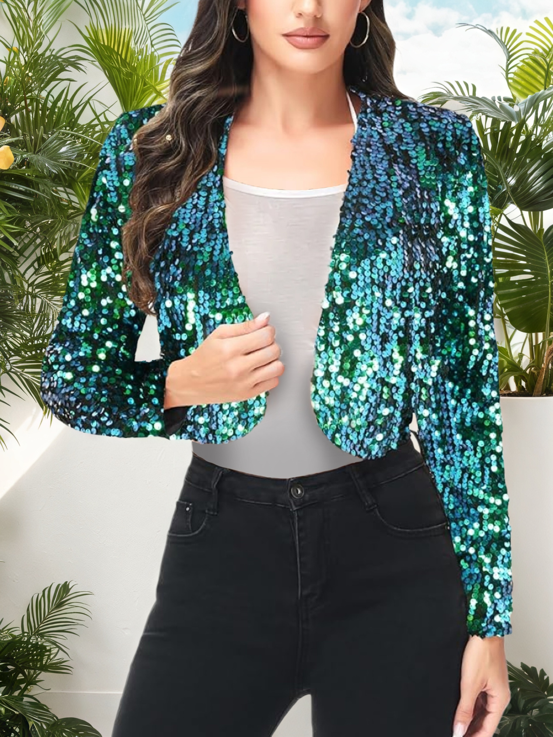 Emerald Green Blue And Green Sequin Jacket Emerald Green Sequin